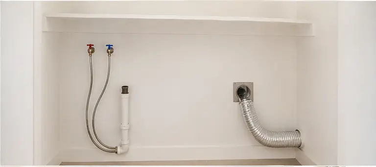 Clean laundry closet ready for buyer-selected stackable appliances