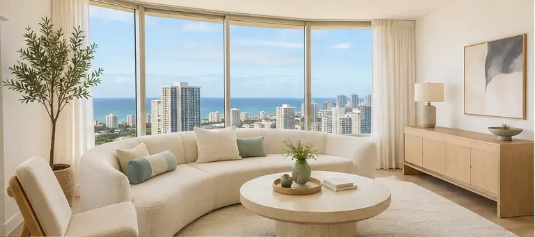 Vacant Waikiki condo staged with appropriately scaled furnishings
